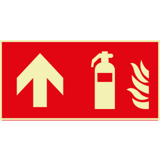PERMALIGHT power Brandschutz-Kombischild: Feuerlöscher geradeaus, Symbol und Pfeil, ASR A2.3, Kunststoff lang nachleuchtend, 300 x 150 mm