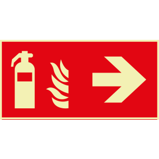 PERMALIGHT power Brandschutz-Kombischild: Feuerlöscher rechts, Symbol und Pfeil, ASR A2.3, Kunststoff lang nachleuchtend, 300 x 150 mm