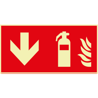 PERMALIGHT power Brandschutz-Kombischild: Feuerlöscher unten, Symbol und Pfeil, ASR A2.3, Kunststoff lang nachleuchtend, 300 x 150 mm