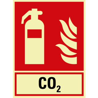 PERMALIGHT power Brandschutz-Kombischild: Feuerlöscher CO2, Symbol und Text, ASR A2.3, Kunststoff oder Aluminium lang nachleuchtend, 200 x 270 mm