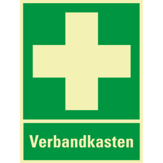 PERMALIGHT power Rettungs-Kombischild: Verbandkasten, Symbol und Text, ASR A2.3, Kunststoff lang nachleuchtend, 300 x 400 mm