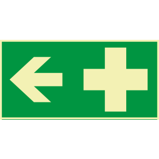 PERMALIGHT power Rettungs-Kombischild: Erste Hilfe links, Symbol und Pfeil, ASR A2.3, Kunststoff lang nachleuchtend, 300 x 150 mm