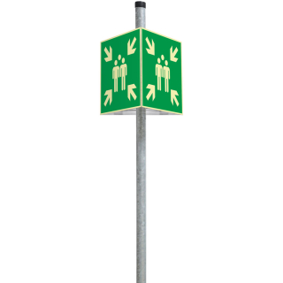 PERMALIGHT power Rettungszeichen: Dreieckset Sammelstelle, ASR A2.3 mit Befestigung, 400 x 400 mm, Aluminium lang nachleuchtend