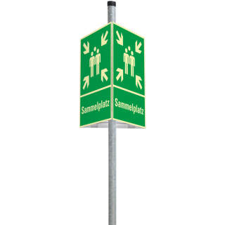 PERMALIGHT power Rettungszeichen: Dreieckset Sammelstelle, ASR A2.3 mit Befestigung, 400 x 600 mm, Aluminium lang nachleuchtend
