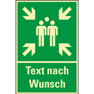 PERMALIGHT power Rettungszeichen-Kombischild: Sammelplatz mit Text nach Wunsch, ASR A2.3, Kunststoff lang nachleuchtend, 400 x 600 mm