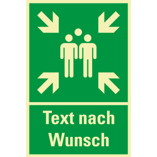 PERMALIGHT power Rettungszeichen-Kombischild: Sammelstelle mit Text nach Wunsch, ASR A2.3, Kunststoff lang nachleuchtend, 400 x 600 mm