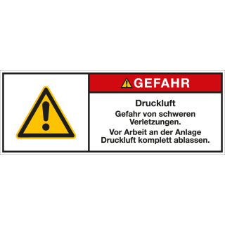 Produktsicherheitsschild: GEFAHR - Druckluft - Gefahr von schweren Verletzungen […], RoHS konform, Folie selbstklebend