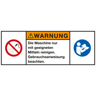 
Produktsicherheitsschild: WARNUNG - Die Maschine nur mit geeigneten Mitteln [...], RoHS konform, Folie selbstklebend, 100 x 35 mm, 1 Stück
