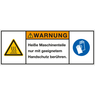 Produktsicherheitsschild: WARNUNG - Heiße Maschinenteile nur mit geeignetem […], RoHS konform, Folie selbstklebend