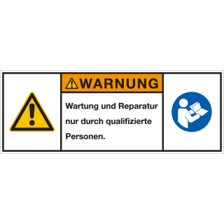 Produktsicherheitsschild: WARNUNG - Wartung und Reparatur nur durch qualifizierte […], RoHS konform, Folie selbstklebend