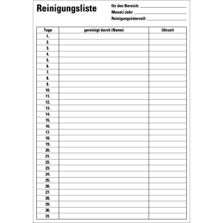 Reinigungsliste, weiß