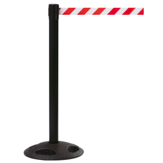 Sicherheits-Gurtpfosten Outdoor, schwarz, Gurt in zwei Farben, Kunststoff