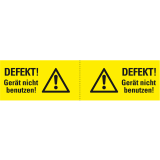 Steckerkennzeichnung DEFEKT! Gerät nicht benutzen!, gelb
