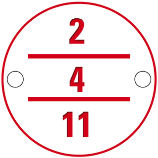 Stromkreisbezeichnungschild mit Text nach Wunsch 3-zeilig, Kunststoff graviert, 2 Bohrungen, Ø 40 mm, Stück