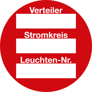 Stromkreisbezeichnungsschild zum Beschriften, Verteiler, Stromkreis, Leuchten-Nr., rot