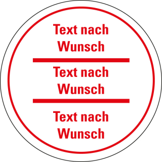 Stromkreisbezeichnungschild mit Text nach Wunsch 3-zeilig, Kunststoff graviert selbstklebend, Ø 40 mm, Stück