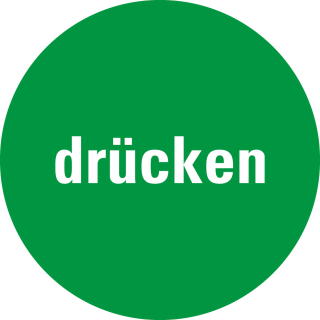 Türhinweisschild: drücken, grün-weiß, Folie selbstklebend, Ø 100 mm, 1 Stück