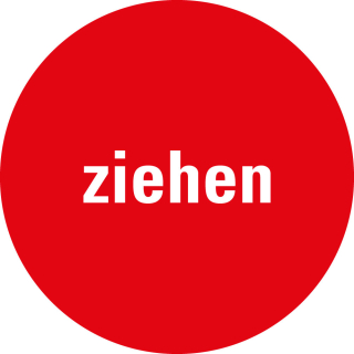 Türhinweisschild: ziehen, rot-weiß, Folie selbstklebend, Ø 100 mm, 1 Stück