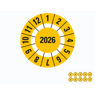 Hauptbild von Jahresprüfplakette 2026, Freifelder, gelb, Folie selbstklebend, Ø 20 oder 30 mm