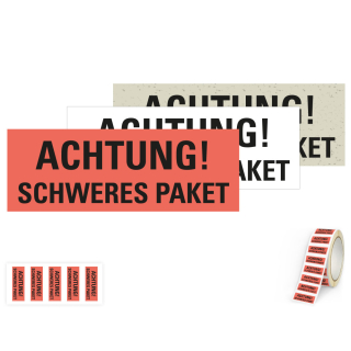 Hauptbild Achtung schweres Paket in verschiedenen Ausführungen