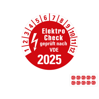 Produkt Hauptbild von Jahresprüfplakette Elektro Check geprüft nach VDE,  rot, Folie mit Spezialkleber, versch. Jahreszahlen
