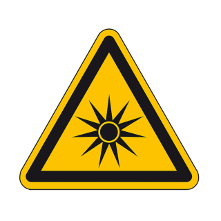 Warnschild / Warnzeichen: Warnung vor optischer Strahlung, Dreieck, gelb-schwarz, Folie selbstklebend, 