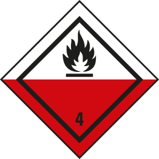 Verpackungskennzeichen: Klasse 4.2 - Selbstentzündliche Stoffe, IMDG-Code / GGVSEB / ADR / IATA, weiß-rot, versch. Materialien und Stückzahlen, 50 mm x 50 mm
