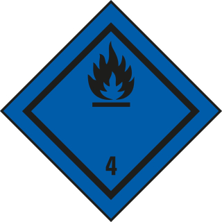 Verpackungskennzeichen: Klasse 4.3 - Entzündliche Feststoffe (wasseraktiv), blau-schwarz, ADR, RID, IMDG-Code, GGVSEB, Haftpapier permanent