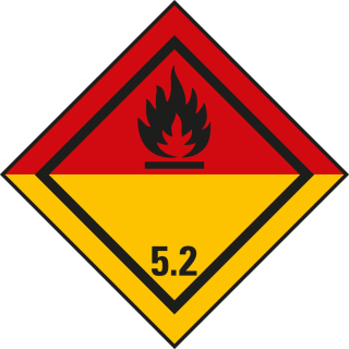 Verpackungskennzeichen: Klasse 5.2 - Organische Peroxide, gelb-rot, ADR, RID, IMDG-Code, GGVSEB, Haftpapier permanent
