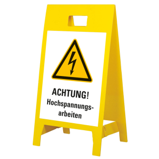 Warnaufsteller leicht: Achtung! Hochspannungsarbeiten, Symbol und Text, doppelseitig, Polypropylen, 350 x 650 mm, 1 Stück