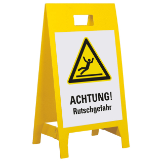 Warnaufsteller leicht: Achtung! Rutschgefahr, Symbol und Text, doppelseitig, Polypropylen, 350 x 650 mm, 1 Stück