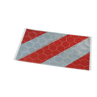 Warnmarkierung für Hubladebühnen rechts- oder linksweisend ohne Halter, rot-weiß, Planenstoff mit reflektierender Folie