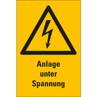 Warnschild: Anlage unter Spannung, Blitzpfeil, RoHS konform, Folie oder Kunststoff