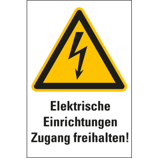 Warnschild: Elektrische Einrichtungen Zugang freihalten, Blitzpfeil, ASR/ISO, Folie oder Kunststoff, 200 mm x 300 mm, nur als Einzelstück