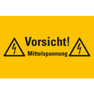 Warnschild: Vorsicht Mittelspannung!, zwei Blitzpfeile, RoHS konform, Folie oder Kunststoff