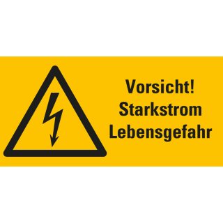 Warnschild: Vorsicht! Starkstrom Lebensgefahr, Blitzpfeil, Folie oder Kunststoff, 300 mm x 200 mm, nur als Einzelstück
