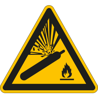 Warnschild / Warnzeichen: Warnung vor Gasflaschen, Dreieck, gelb-schwarz, ASR/ISO, Kunststoff, Schenkellänge 200 mm, 1 Stück