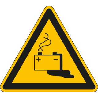 Warnschild / Warnzeichen: Warnung vor Gefahren durch Batterien, Dreieck, gelb-schwarz, ASR/ISO