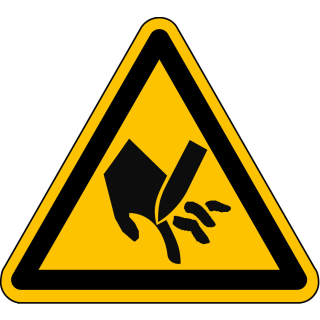Warnschild: Warnung vor Schnittgefahr, praxisbewährt, Standardfolie, Schenkellänge 50mm, 10 St./Bogen