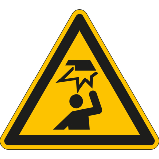 Warnschild / Warnzeichen: Warnung vor vor Hindernissen im Kopfbereich, Dreieck, gelb-schwarz, ISO,