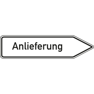 Wegweiser: Anlieferung rechts- oder linksweisend, weiß, DIN 67520, Aluminium RA0 reflektierend
