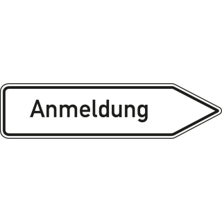 Wegweiser: Anmeldung rechts- oder linksweisend, weiß, DIN 67520, Aluminium RA0 reflektierend
