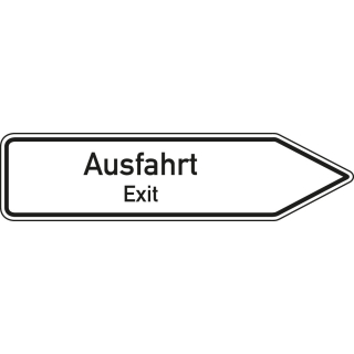 Wegweiser: Ausfahrt / Exit 2-sprachig rechts- oder linksweisend, weiß, DIN 67520, Aluminium RA0 reflektierend