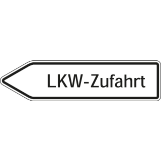 Wegweiser: LKW- Zufahrt rechts- oder linksweisend, weiß, DIN 67520, Aluminium RA0 reflektierend