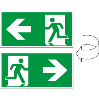 Rettungszeichen: Rettungswegweg rechts/links mit Pfeil, ASR/ISO, doppelseitig, Kunststoff oder Aluminium-Verbund, zwei Größen, nur als Einzelstück