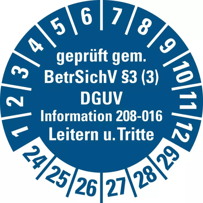 Prüfplakette DGUV Information 208-016
