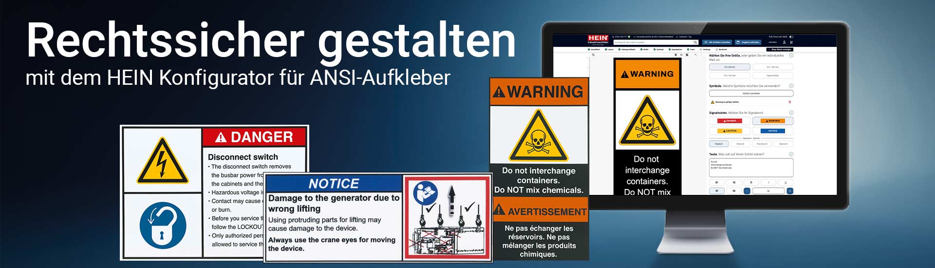 ANSI‑Aufkleber selbst gestalten: einfach, normgerecht und individuell mit dem HEIN Konfigurator