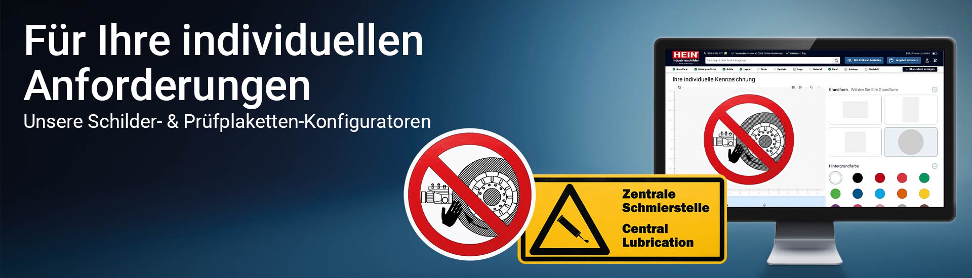 Schilder und Prüfplaketten für Ihre individuellen Anforderungen – mit unseren neuen Konfiguratoren