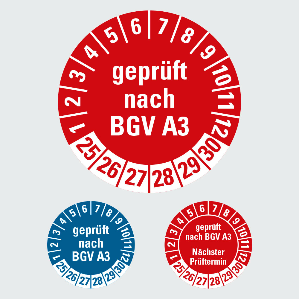 Prüfplaketten geprüft nach BGV A3