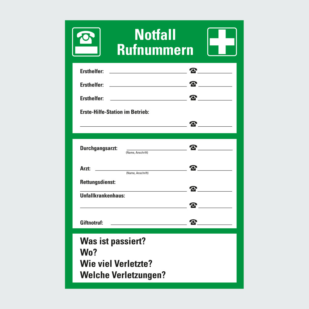 Hauptbild der Kategorie Notfallaushänge: Klicken Sie auf das Bild, um zur Produktliste zu gelangen.